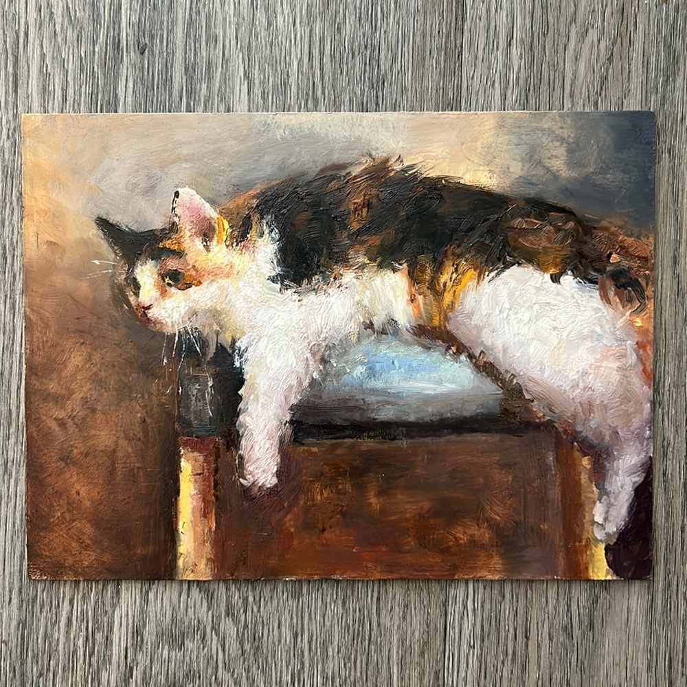 Oil painting-cat on chair